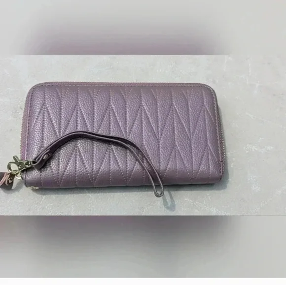 Genuine Leather Womens Wallet Card Holder Large Wristlet Clutch (Purple) NWOT - Picture 10 of 11